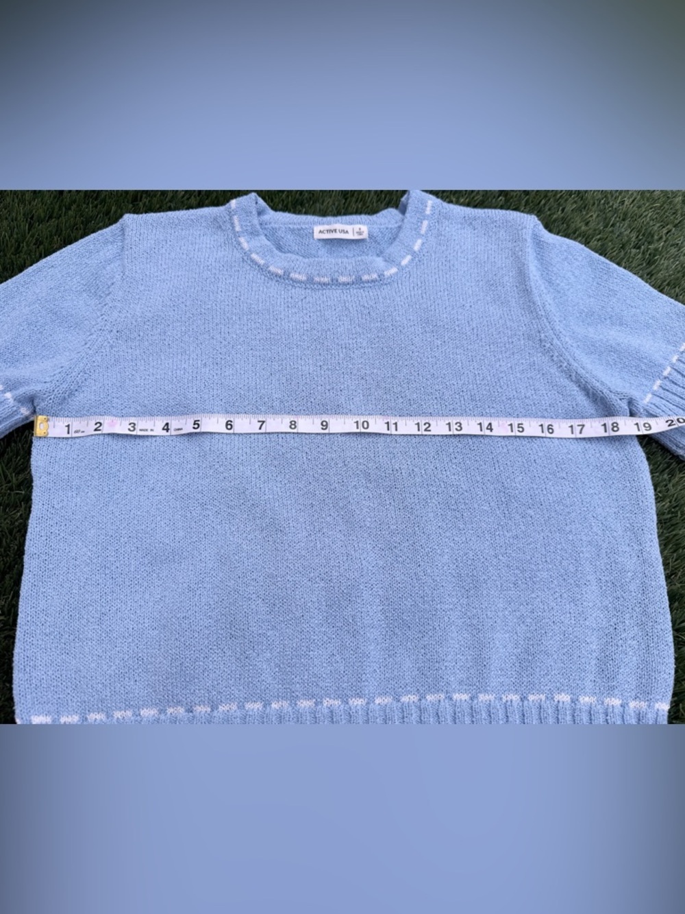 Active USA Bluebell Tee Time Crewneck Sweater with White Stitch Detail - Picture 5 of 6